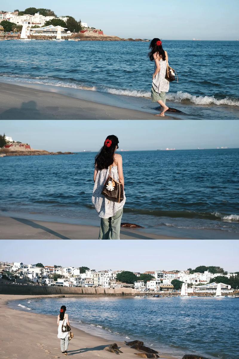 海边适合穿什么衣服拍照_海边红裙草帽摆拍，优雅闲适显眼