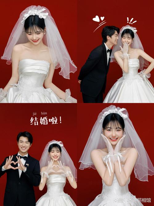 结婚登记处拍照姿势_结婚登记照,红底合影,男左女右,自然妆白衣 结婚登记处拍照姿势_结婚登记照,红底合影,男左女右,自然妆白衣